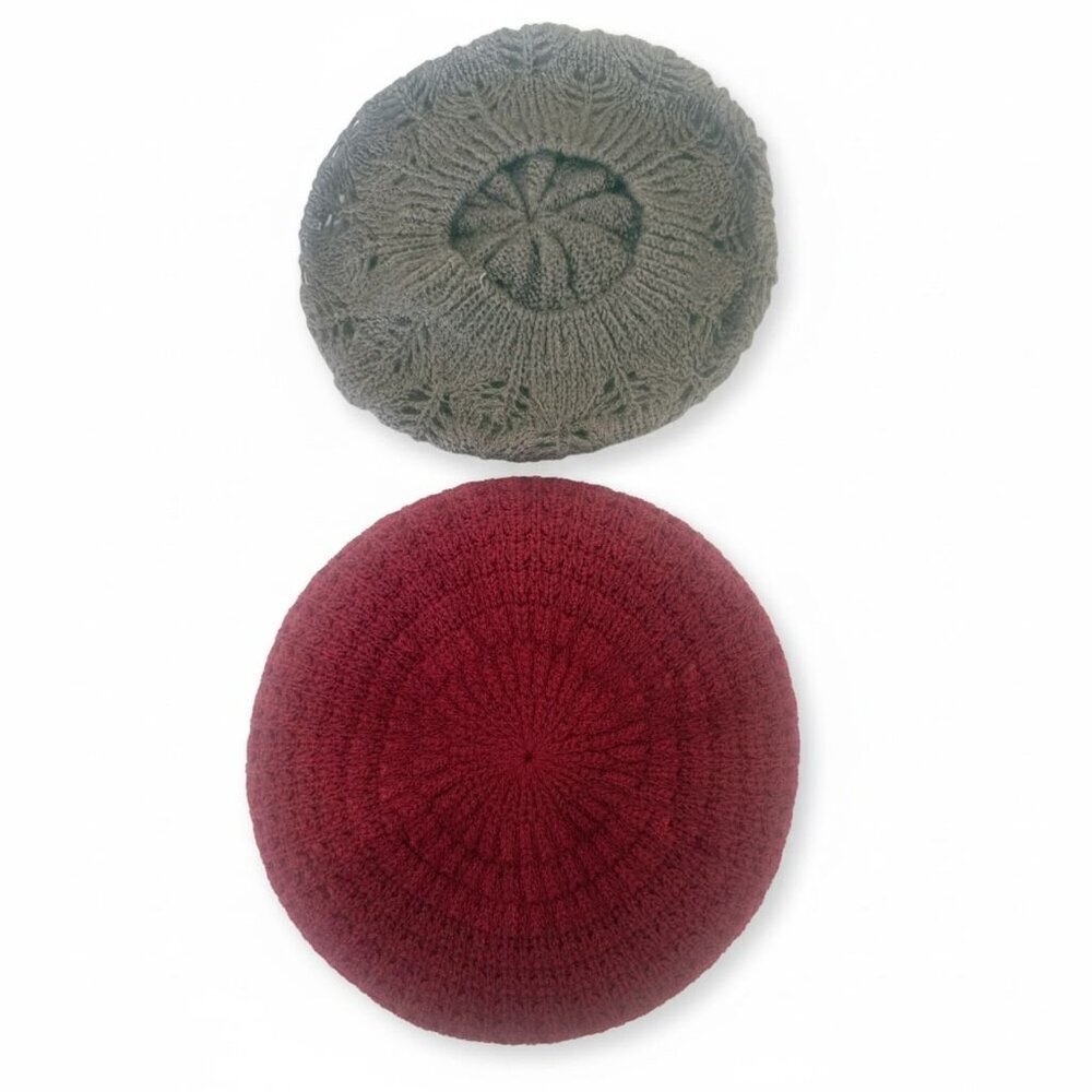 2 Knit Winter Hats / Berets Bundle | Burgundy, Mauve & Taupe - Picture 2 of 2